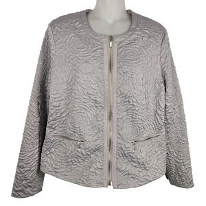Laura Ashley Womens Quilted Jacket Medium Lined Full Zip Pockets Gray Textured